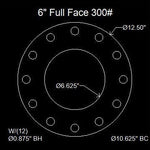 6" Full Face Flange Gasket (w/8 Bolt Holes) - 300Lbs . - 1/8" Thick Garlock Blue-Gard 3700