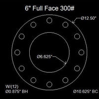 6" Full Face Flange Gasket (w/8 Bolt Holes) - 300Lbs . - 1/16" Thick Garlock Blue-Gard 3000