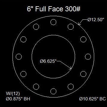 6" Full Face Flange Gasket (w/8 Bolt Holes) - 300Lbs . - 1/16" Thick Garlock Blue-Gard 3000