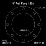8" Full Face Flange Gasket (w/8 Bolt Holes) - 150 Lbs. - 1/16" Thick Nitrile (NBR) Buna-N