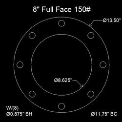 8" Full Face Flange Gasket (w/8 Bolt Holes) - 150 Lbs. - 1/8" Thick Garlock Style 700