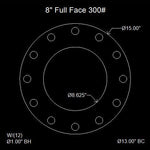 8" Full Face Flange Gasket (w/12 Bolt Holes) - 300 Lbs. - 1/8" Thick Garlock 3760U