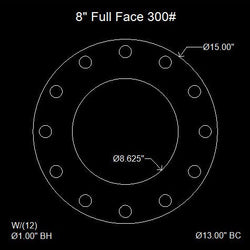 8" Full Face Flange Gasket (w/12 Bolt Holes) - 300 Lbs. - 1/16" Thick Nitrile (NBR) Buna-N