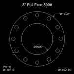8" Full Face Flange Gasket (w/12 Bolt Holes) - 300 Lbs. - 1/16" Thick Garlock Blue-Gard 3000