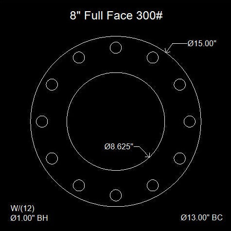 8" Full Face Flange Gasket (w/12 Bolt Holes) - 300 Lbs. - 1/8" Thick Garlock Blue-Gard 3300