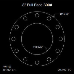 8" Full Face Flange Gasket (w/12 Bolt Holes) - 300 Lbs. - 1/16" Thick (60 Duro) Neoprene