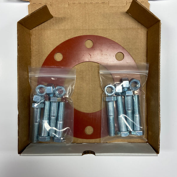 Flange Kit  4" Full Face 150# 1/16" Thick (SBR) Red Rubber Gasket & Bolt Pack