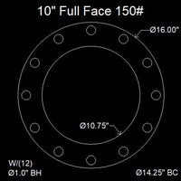 10" Full Face Flange Gasket (w/12 Bolt Holes) - 150 Lbs. - 1/8" Thick Durlon 7950