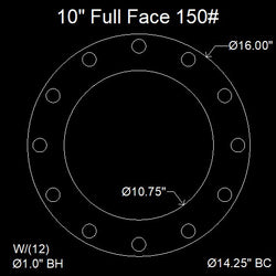 10" Full Face Flange Gasket (w/12 Bolt Holes) - 150 Lbs. - 1/16" Thick Neoprene