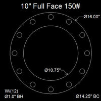 10" Full Face Flange Gasket (w/12 Bolt Holes) - 150 Lbs. - 1/8" Thick Durlon 7925