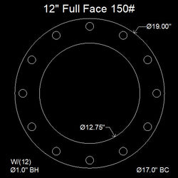 12" Full Face Flange Gasket (w/12 Bolt Holes) - 150 Lbs. - 1/16" Thick (SBR) Red Rubber