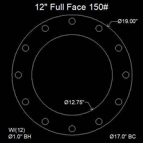 12" Full Face Flange Gasket (w/12 Bolt Holes) - 150 Lbs. - 1/8" Thick Garlock Blue-Gard 3000