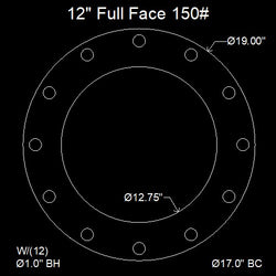 12" Full Face Flange Gasket (w/12 Bolt Holes) - 150 Lbs. - 1/8" Thick Neoprene