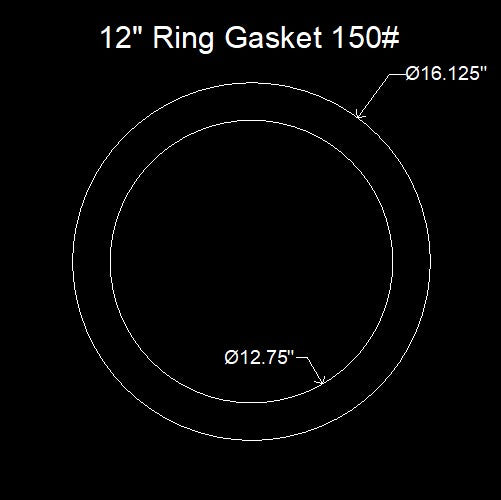 12" Ring Flange Gasket - 150 Lbs. - 1/16" Thick Neoprene