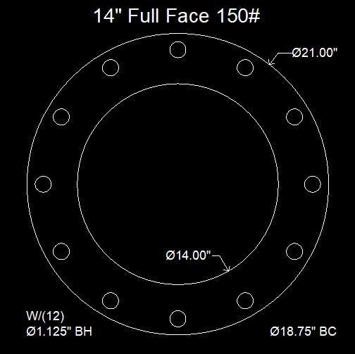 14" Full Face Flange Gasket (w/12 Bolt Holes) - 150 Lbs. - 1/16" Thick Klingersil® C-4401