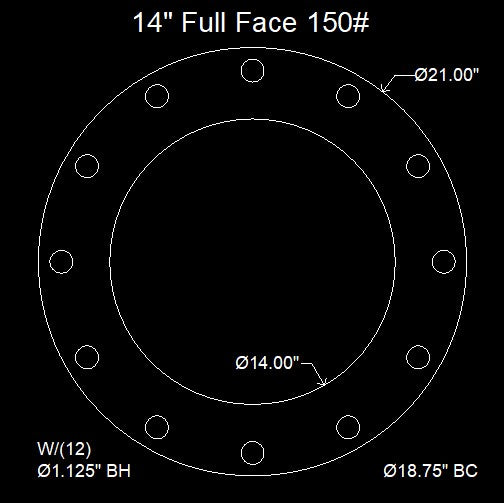 14" Full Face Flange Gasket (w/12 Bolt Holes) - 150 Lbs. - 1/8" Thick EPDM