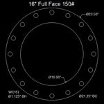 16" Full Face Flange Gasket (w/16 Bolt Holes) - 150 Lbs. - 1/16" Thick Neoprene
