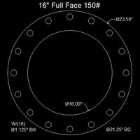 16" Full Face Flange Gasket (w/16 Bolt Holes) - 150 Lbs. - 1/16" Thick (SBR) Red Rubber