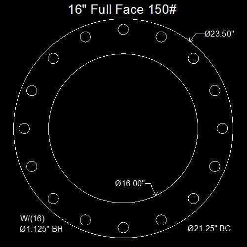 16" Full Face Flange Gasket (w/16 Bolt Holes) - 150 Lbs. - 1/8" Thick EPDM