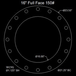 16" Full Face Flange Gasket (w/16 Bolt Holes) - 150 Lbs. - 1/16" Thick Garlock Blue-Gard 3000