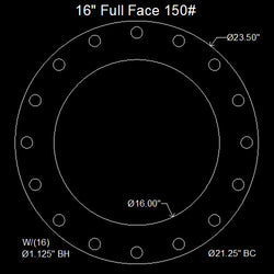 16" Full Face Flange Gasket (w/16 Bolt Holes) - 150 Lbs. - 1/8" Thick Garlock Blue-Gard 3000