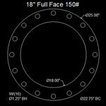 18" Full Face Flange Gasket (w/16 Bolt Holes) - 150 Lbs. - 1/8" Thick Neoprene