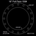 18" Full Face Flange Gasket (w/16 Bolt Holes) - 150 Lbs. - 1/16" Thick Durlon 7925