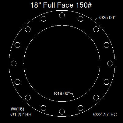 18" Full Face Flange Gasket (w/16 Bolt Holes) - 150 Lbs. - 1/16" Thick Neoprene