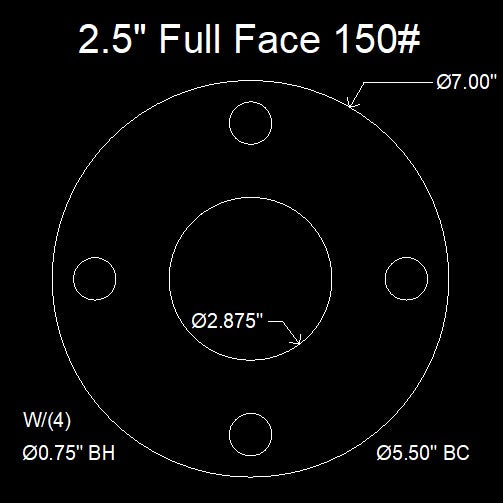 2-1/2" Full Face Flange Gasket (w/4 Bolt Holes) - 150 Lbs. - 1/8" Thick Neoprene