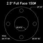 2-1/2" Full Face Flange Gasket (w/4 Bolt Holes) - 150 Lbs. - 1/8" Thick Viton™