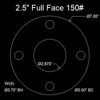 2-1/2" Full Face Flange Gasket (w/4 Bolt Holes) - 150 Lbs. - 1/8" Thick Viton™