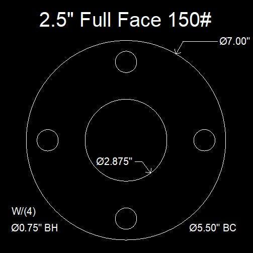 2-1/2" Full Face Flange Gasket (w/4 Bolt Holes) - 150 Lbs. - 1/16" Thick Durlon 7950