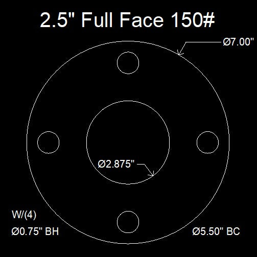 2-1/2" Full Face Flange Gasket (w/4 Bolt Holes) - 150 Lbs. - 1/16" Thick (SBR) Red Rubber