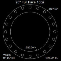 20" Full Face Flange Gasket (w/20 Bolt Holes) - 150 Lbs. - 1/8" Thick Viton™
