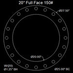 20" Full Face Flange Gasket (w/20 Bolt Holes) - 150 Lbs. - 1/8" Thick Nitrile (NBR) Buna-N