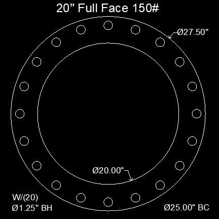 20" Full Face Flange Gasket (w/20 Bolt Holes) - 150 Lbs. - 1/8" Thick (SBR) Red Rubber