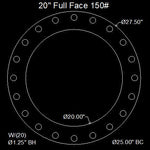 20" Full Face Flange Gasket (w/20 Bolt Holes) - 150 Lbs. - 1/16" Thick Durlon 7925