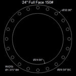 24" Full Face Flange Gasket (w/20 Bolt Holes) - 150 Lbs. - 1/8" Thick EPDM