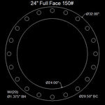 24" Full Face Flange Gasket (w/20 Bolt Holes) - 150 Lbs. - 1/8" Thick Durlon 7950