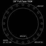 24" Full Face Flange Gasket (w/20 Bolt Holes) - 150 Lbs. - 1/8" Thick Neoprene