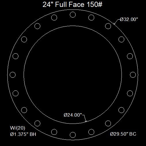 24" Full Face Flange Gasket (w/20 Bolt Holes) - 150 Lbs. - 1/8" Thick Neoprene