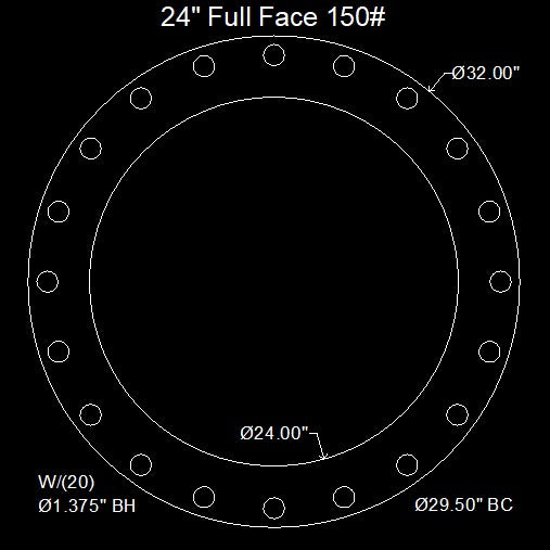 24" Full Face Flange Gasket (w/20 Bolt Holes) - 150 Lbs. - 1/8" Thick Garlock Blue-Gard 3000
