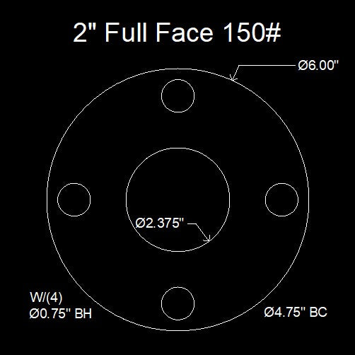 2" Full Face Flange Gasket (w/4 Bolt Holes) - 150 Lbs. - 1/16" Thick (SBR) Red Rubber