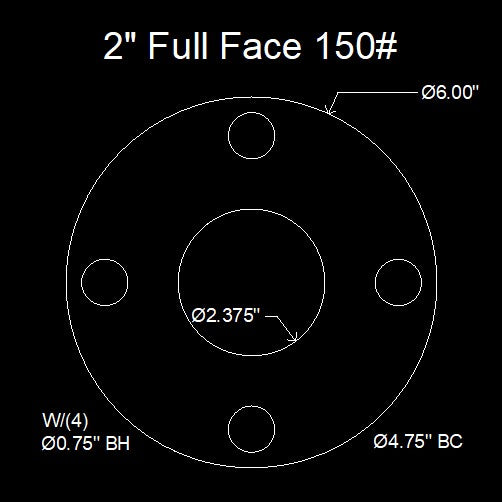 2" Full Face Flange Gasket (w/4 Bolt Holes) - 150 Lbs. - 1/16" Thick Garlock Blue-Gard 3000