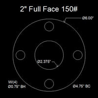 2" Full Face Flange Gasket (w/4 Bolt Holes) - 150 Lbs. - 1/8" Thick Viton™