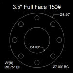 3-1/2" Full Face Flange Gasket (w/8 Bolt Holes) - 150 Lbs. - 1/8" Thick Durlon 7950