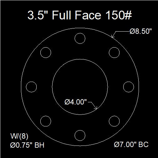 3-1/2" Full Face Flange Gasket (w/8 Bolt Holes) - 150 Lbs. - 1/16" Thick Neoprene