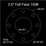 3-1/2" Full Face Flange Gasket (w/8 Bolt Holes) - 150 Lbs. - 1/8" Thick Neoprene