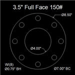 3-1/2" Full Face Flange Gasket (w/8 Bolt Holes) - 150 Lbs. - 1/16" Thick Durlon 7950
