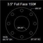 3-1/2" Full Face Flange Gasket (w/8 Bolt Holes) - 150 Lbs. - 1/8" Thick EPDM